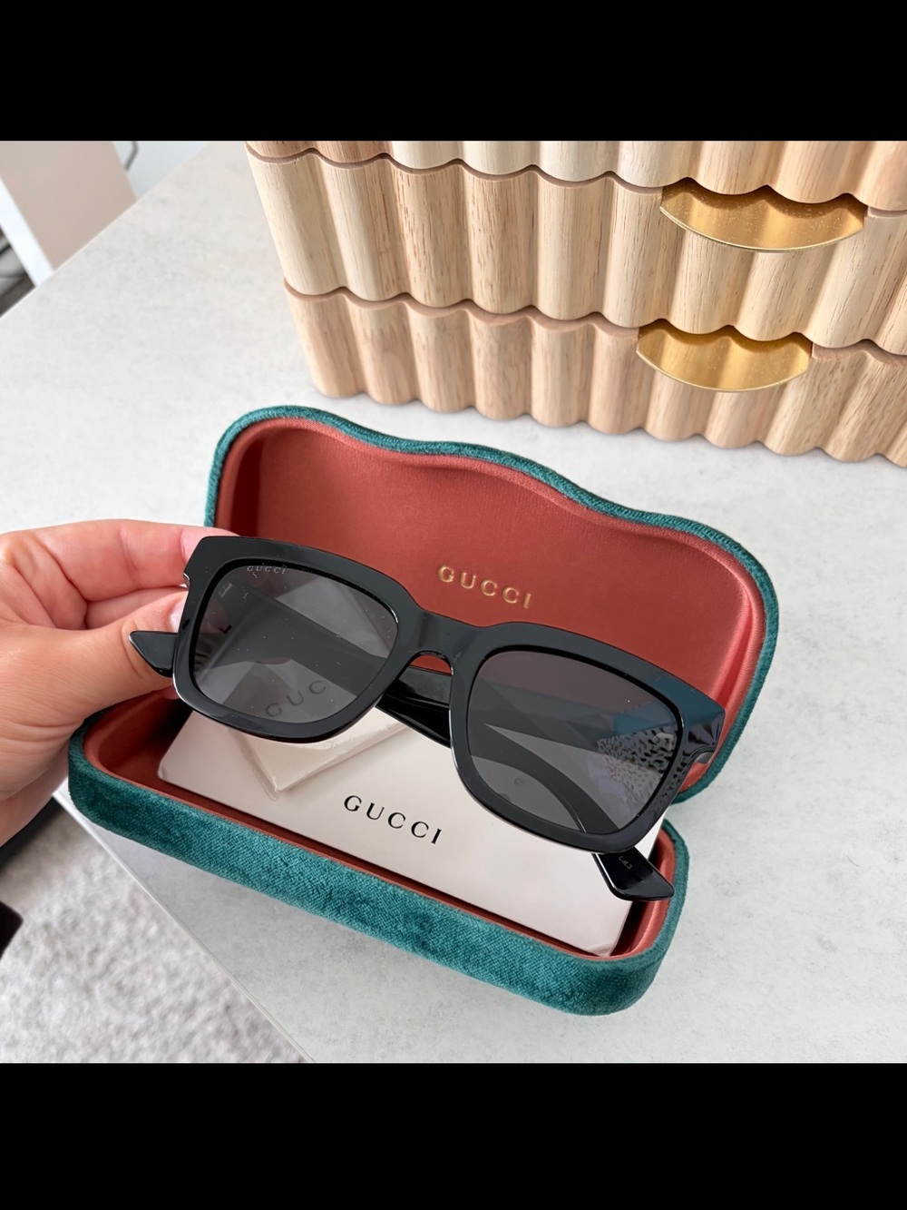 Gucci Black Square Sunglasses with Dark Gray Lenses